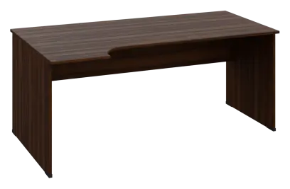 ERL 28 - 184 stůl kancelářský, rohový, levý, dřevěná podnož, deska 25 mm, široký 1800 mm, ořech královský